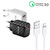 TE-005 QC3.0 18W USB Fast Charger with 1m 3A USB to 8 Pin Cable, EU Plug(Black)