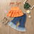 Girls Ruffled Camisole Denim Flared Pants Two-piece Suit (Color:Orange Size:90cm) Girls Ruffled Camisole Denim Flared Pants Two-piece Suit (Color:Orange Size:90cm)