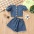 Girls Denim Puff Sleeve Top and Shorts Two-piece Suit (Color:Blue Size:130cm) Girls Denim Puff Sleeve Top and Shorts Two-piece Suit (Color:Blue Size:130cm)