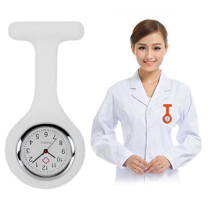 Portable Silicone Nurse Round Quartz Wristwatch Watch with Pin(White)