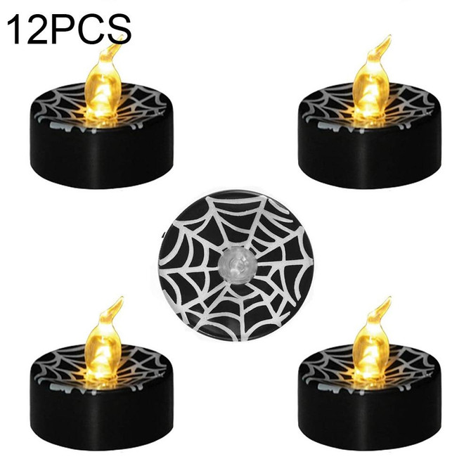 12 PCS Halloween Electronic LED Candle Light, Color: Yellow Light Flash(Spider Web)
