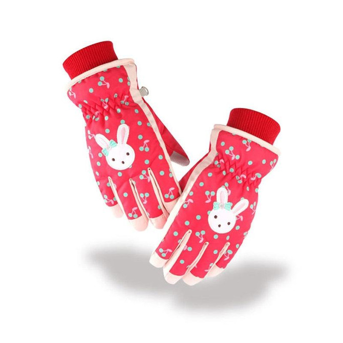 Cartoon Bow Rabbit Pattern Children Ski Gloves Windproof Waterproof Warm Cotton Gloves, Colour: Red(M)
