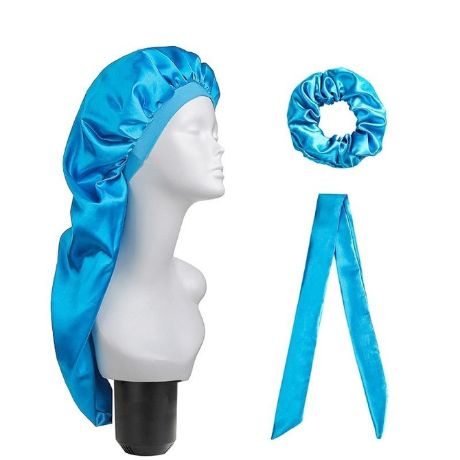 3 PCS/Set Hair Care Long Cap + Turban + Hair Ring(Lake Blue)