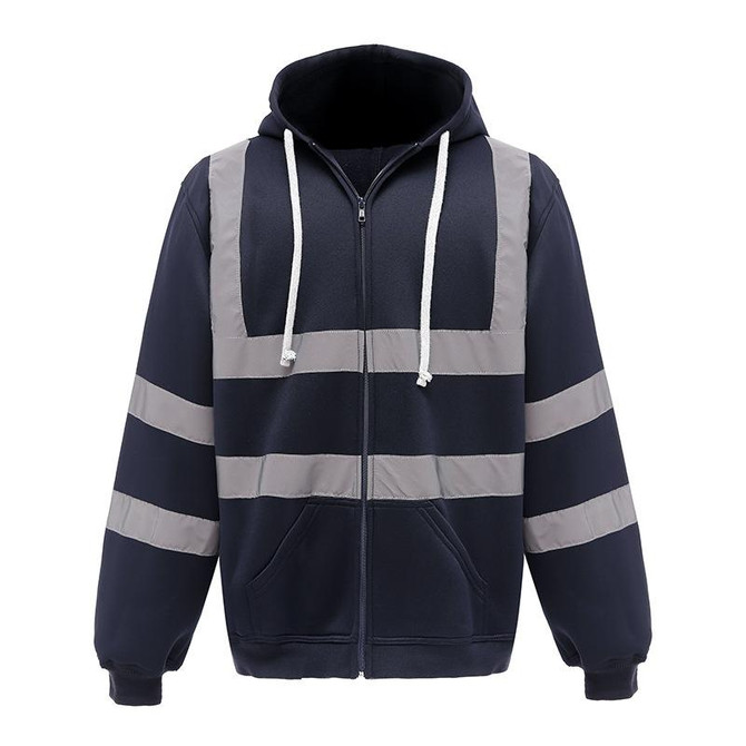 Reflective Hooded Zipper Sweatshirt Outdoor Sports Fleece Reflective Clothing, Size: XL(Navy Blue)