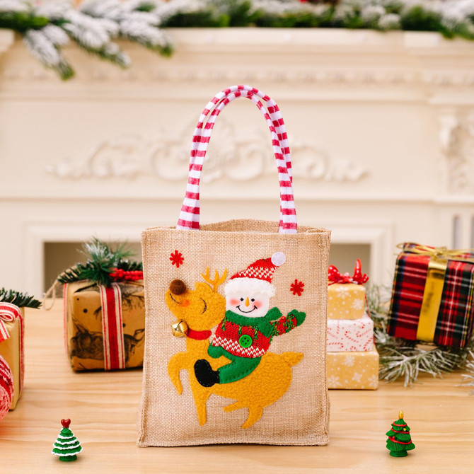 Christmas Decoration Riding Deer Tote Bag Kids Candy Cartoon Gift Bag, Style: Striped Snowman