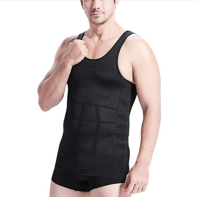 Men Slimming Body Shaper Vest Underwear, Size: S(Black)