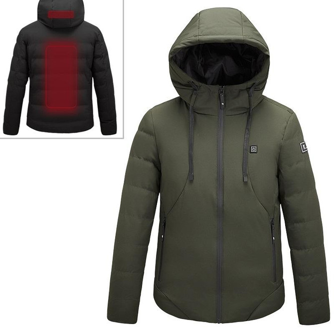 Men and Women Intelligent Constant Temperature USB Heating Hooded Cotton Clothing Warm Jacket (Color:Army Green Size:5XL)