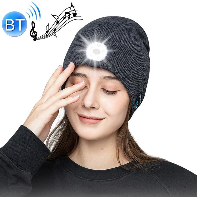 Outdoor Night Running Night Fishing LED Light Illumination Bluetooth 5.0 Knitted Hat (Grey)