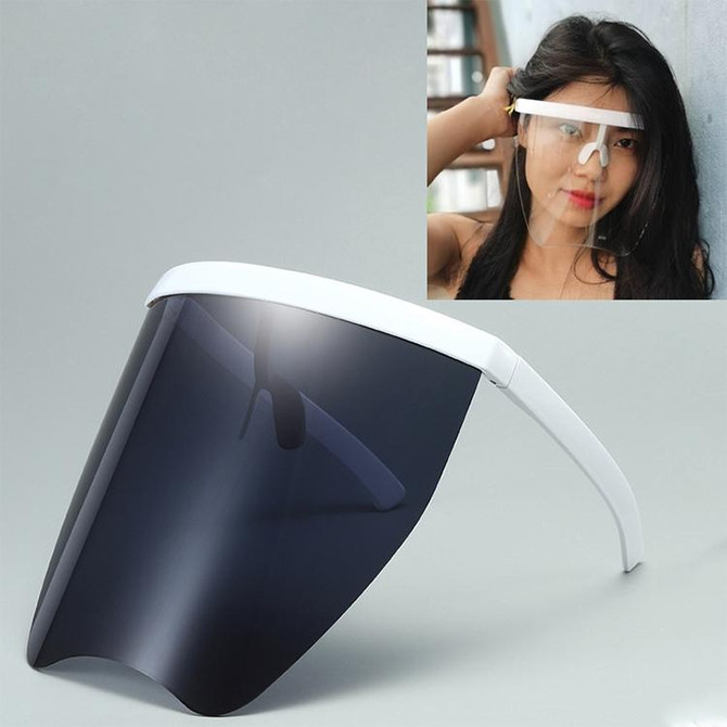 Anti-Saliva Splash Anti-Spitting Sunscreen Sunglasses Integrated Anti-Splash Shield(White Frame Grey Lens)