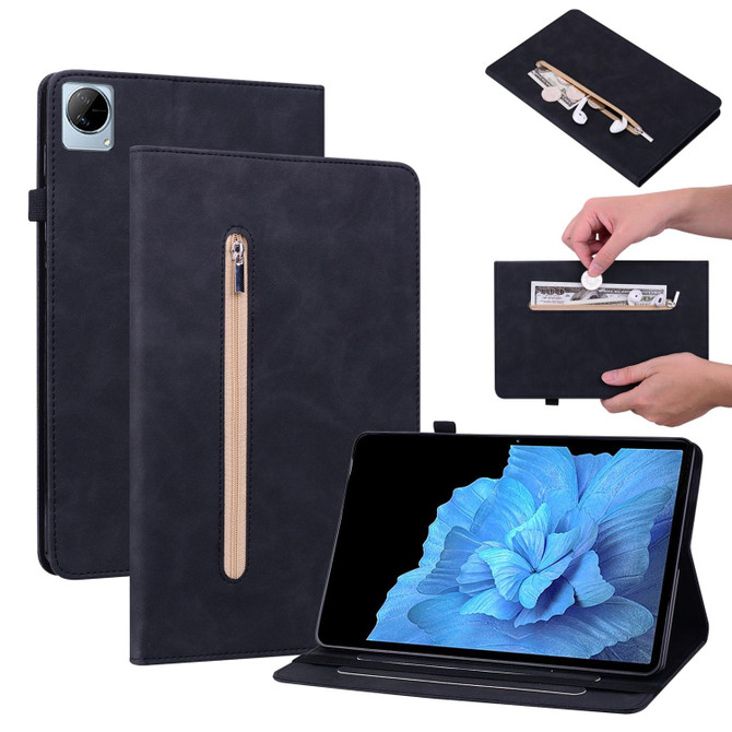 For vivo Pad 11 2022 Skin Feel Solid Color Zipper Leather Tablet Case(Black)