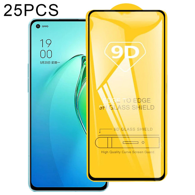 25 PCS 9D Full Glue Screen Tempered Glass Film For OPPO Reno8 Pro