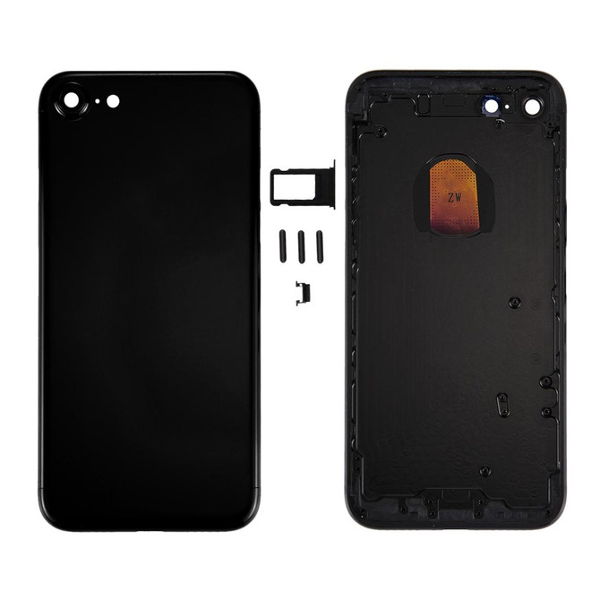 6 in 1 for iPhone 7 (Back Cover + Card Tray + Volume Control Key + Power Button + Mute Switch Vibrator Key + Sign) Full Assembly Housing Cover (Jet Black)