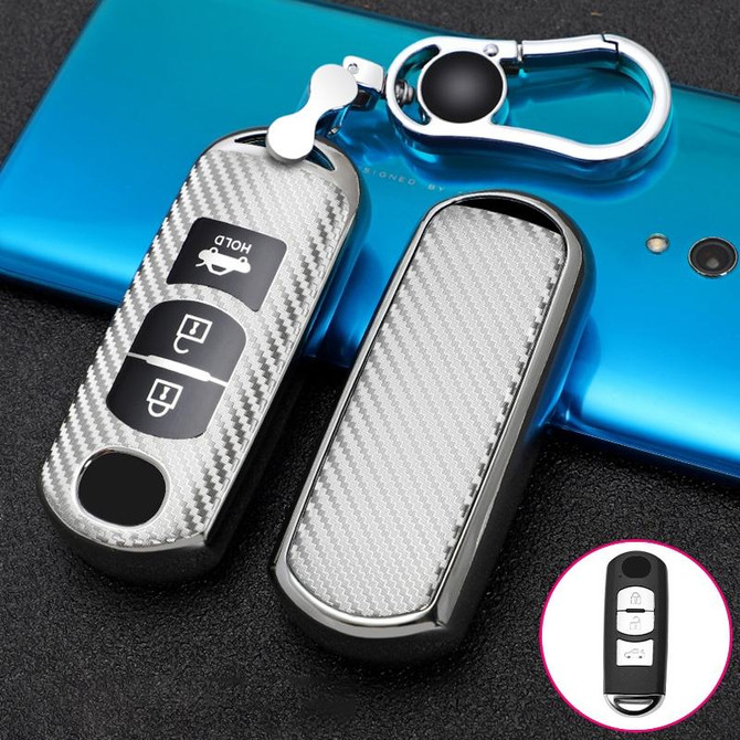 For Mazda Smart 3-button Car TPU Key Protective Cover Key Case with Key Ring (Silver)