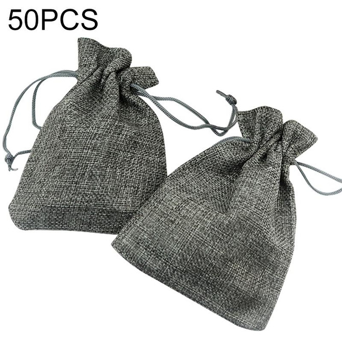 50 PCS Multi size Linen Jute Drawstring Gift Bags Sacks Wedding Birthday Party Favors Drawstring Gift Bags, Size:7x9cm(Gray)