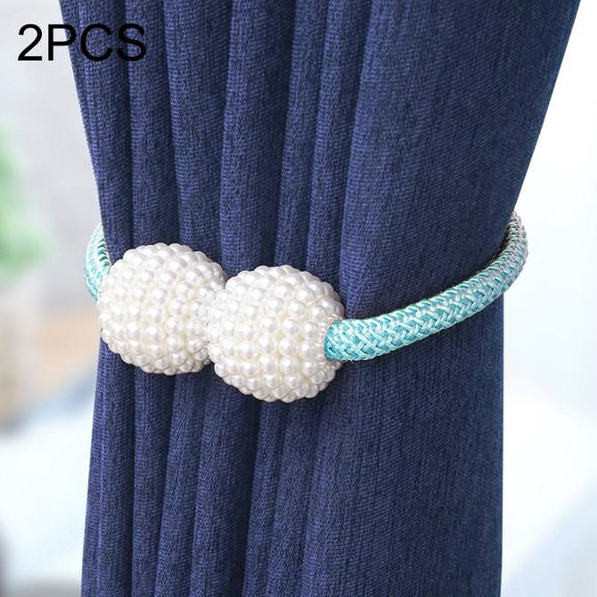 2 PCS Fashion Adornments Pearl Magnetic Buckle Curtain Strap(Lake Blue)
