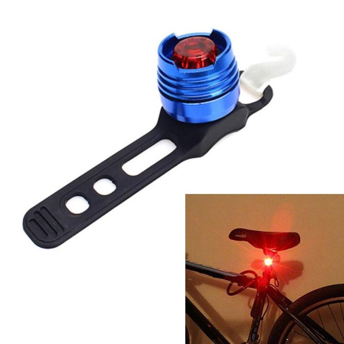 Aluminum Bicycle Cycling Front Rear Tail Helmet Red White LED Flash Lights Safety Warning Lamp Cycling Caution Light Waterproof(Red Light Blue Case)