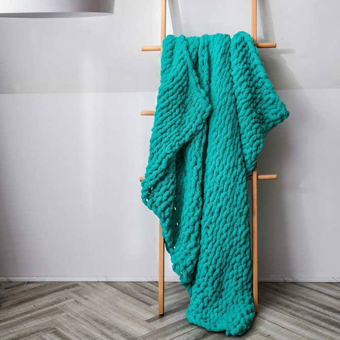 Handmade Thick Wool Knitted Blanket Sofa Chenille Stick Knitted Blanket, Size: 80 x 100 CM(Green)