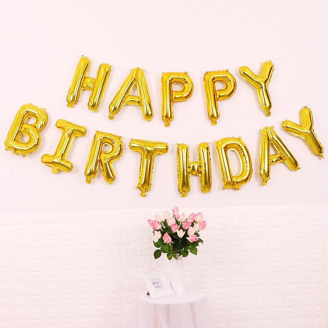 2 PCS 16 Inch Happy Birthday Letter Aluminum Film Balloon Birthday Party Decoration Specification(US Version Golden)
