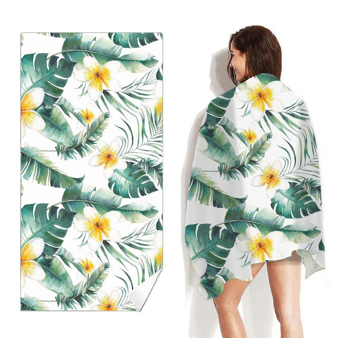 Double-Faced Velvet Quick-Drying Beach Towel Printed Microfiber Beach Swimming Towel, Size: 160 x 80cm(Green Leaf)