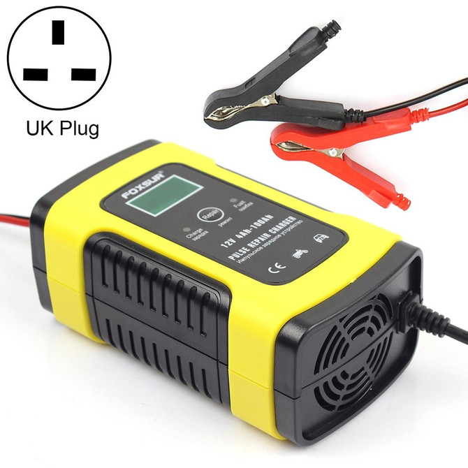 12V 6A Intelligent Universal Battery Charger for Car Motorcycle, Length: 55cm, UK Plug(Yellow)