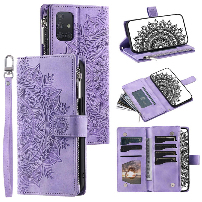 For Samsung Galaxy A71 5G Multi-Card Totem Zipper Leather Phone Case(Purple)