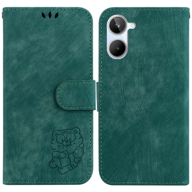 For Realme 10 4G Little Tiger Embossed Leather Phone Case(Green)