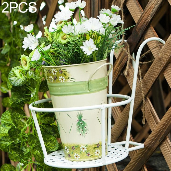 2 PCS Iron Metal Railing Potted Plant Shelves Hanging Flowerpot Rack (White)