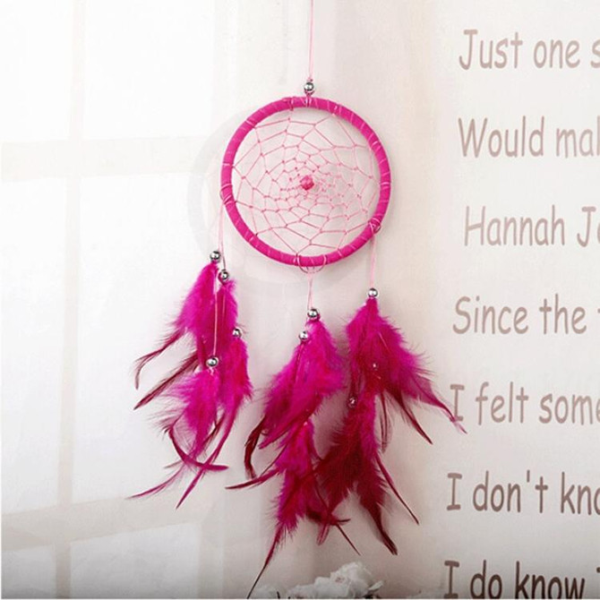 Creative Weaving Crafts Car Ornaments Dreamcatcher Wall Hanging Jewelry(Rose Red)