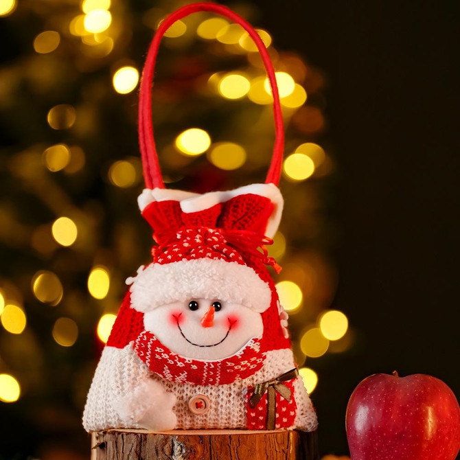 Christmas Knitted Handheld Gift Bag Children Cartoon Candy Bag(Snowman)