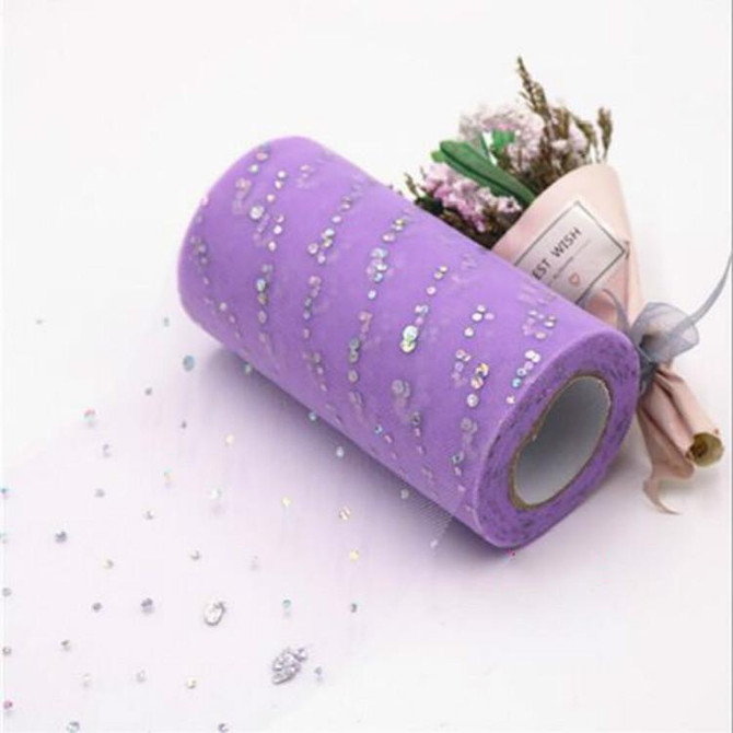 Tulle Roll 25 Yards 13cm Organza Laser Crafts Wedding Decoration Tulle Birthday Party Supplies(Light Purple)