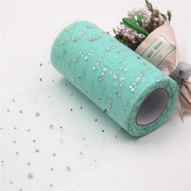Tulle Roll 25 Yards 13cm Organza Laser Crafts Wedding Decoration Tulle Birthday Party Supplies(Light Blue)