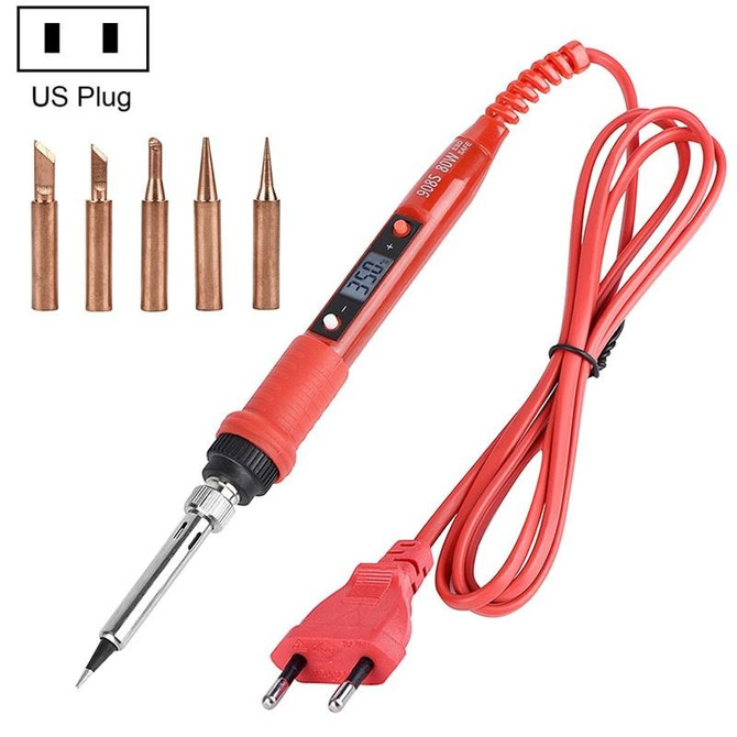 Metallic LCD Temperature Regulating Soldering Iron And Soldering Iron Tip Set Electric Soldering Iron Welding Tool(110V US Plug Bronze Head Red)