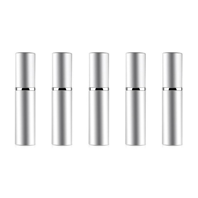 5 PCS Portable Mini Refillable Glass Perfume Fine Mist Atomizers with Metallic Exterior, 5ml (Silver)