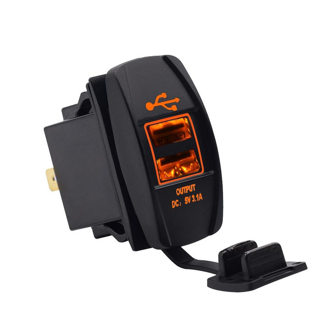 Car Waterproof Dual USB Charger DC12-24V 3.1A, with LED Indicator Light(Orange Light)
