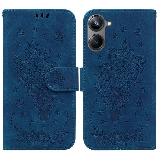 For Realme 10 Pro 5G Butterfly Rose Embossed Leather Phone Case(Blue)