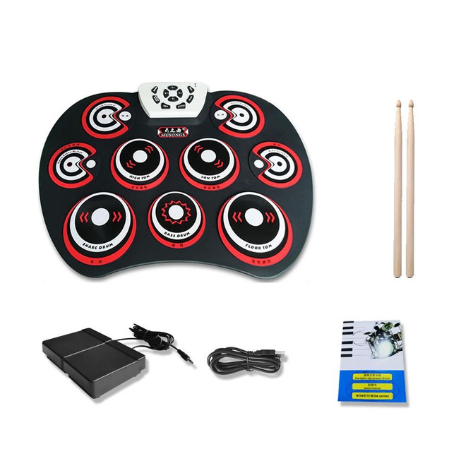 Silicone Folding Portable Hand-Rolled Drum DTX Game Strike Board(G800 Red)
