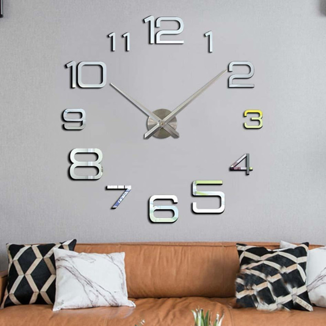 Acrylic Digital Wall Clock Home Living Room Wall Sticker Clock(Silver)