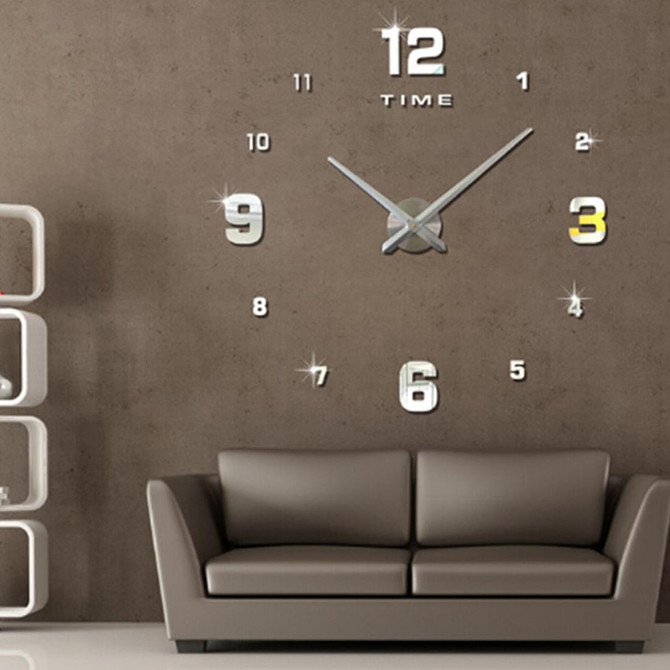Bedroom Home Decoration Mirrored Number Frameless Large 3D DIY Wall Sticker Mute Clock, Size: 100*100cm(Silver)