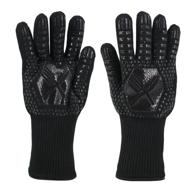 1pair High Temperature Resistant Silicone BBQ Gloves  Anti-Scalding Gloves(Scalpel Black)
