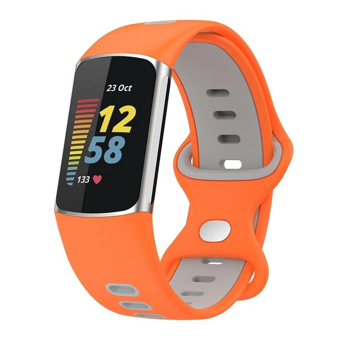 For Fitbit Charge 6 Two Color Silicone Watch Band(Orange Grey)