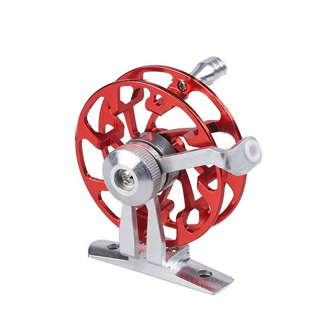 Ice Fishing Raft Reel Fly Reel With Base All Metal Hollow Fishing Tackle, Spec: 65mm Red