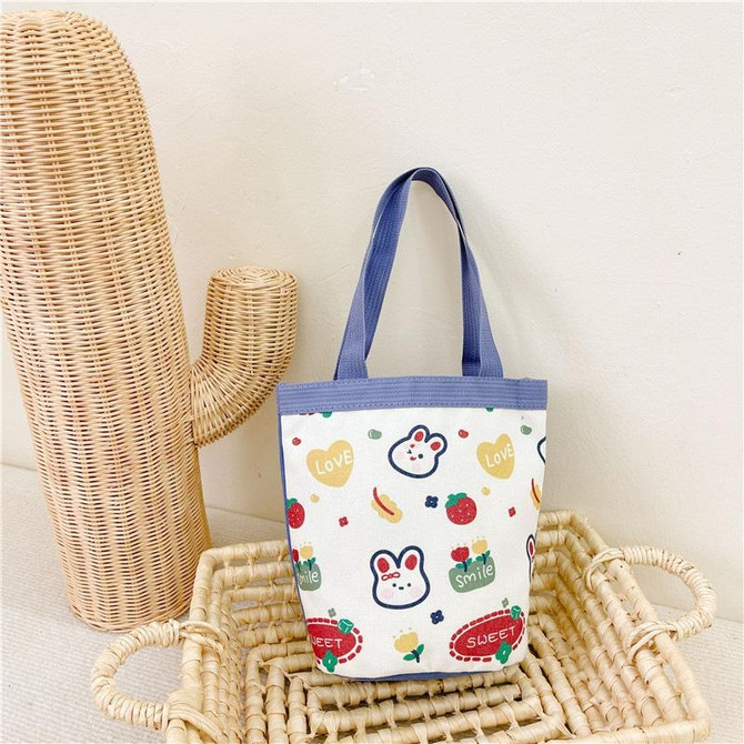 Children Cute Cartoon Canvas Bag Graffiti Bento Bag Parent-Child Handbag, Style: Model 1 (Blue)
