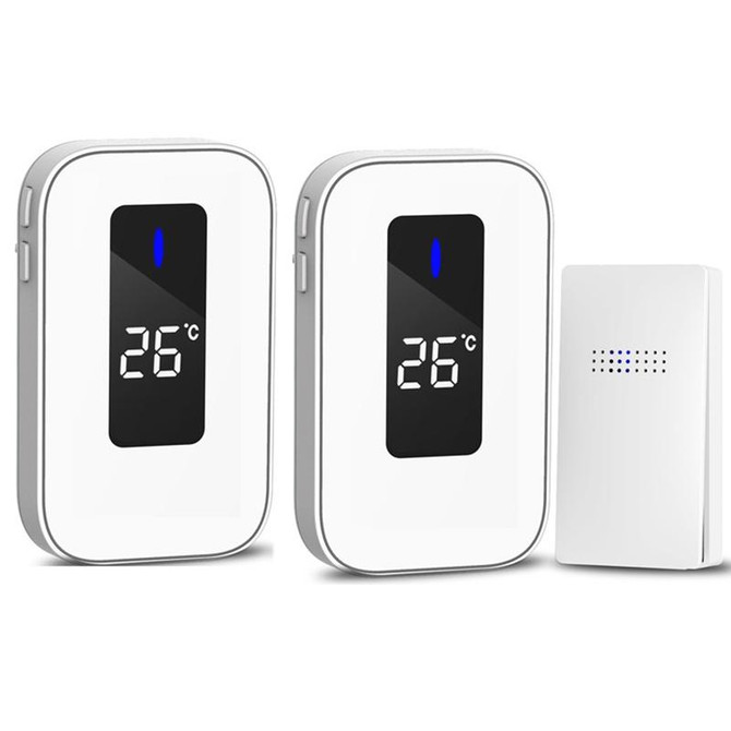 C303B One to Two Home Wireless Doorbell Temperature Digital Display Remote Control Elderly Pager, UK Plug(White)