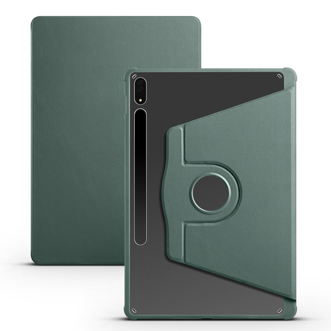 For Samsung Galaxy Tab S8+ X800 Acrylic 360 Degree Rotation Holder Tablet Leather Case(Dark Green)
