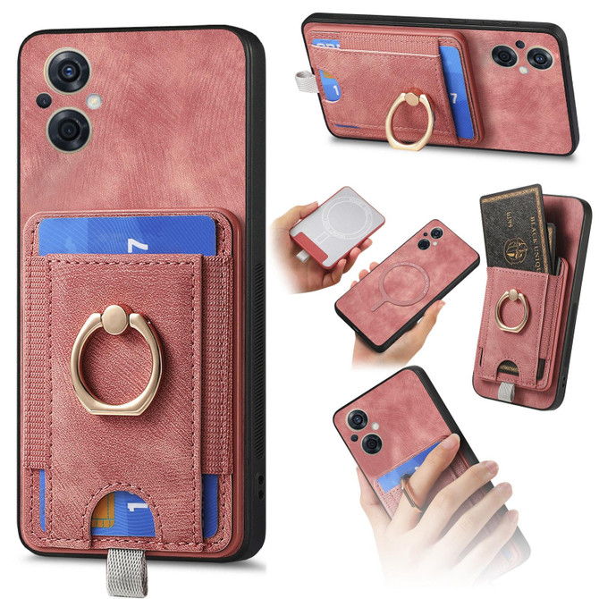 For OPPO Reno8 Z Retro Splitable Magnetic Card Bag Leather Phone Case(Pink)