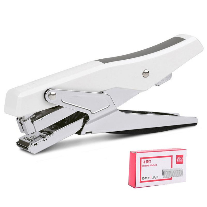 Deli  Labor-saving Stapler NO.12 Handheld Stapler Papers Stapling Machine, Spec: 0329 White With 1000 Staples