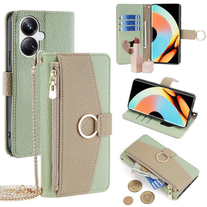 For Realme 10 Pro+ 5G Crossbody Litchi Texture Leather Phone Case(Green)