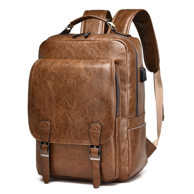 WEIXIER B677 Large Capacity Waterproof Business Backpack with USB Charging Hole(Brown)