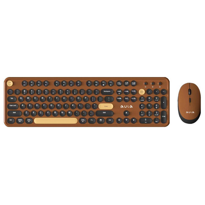 AULA AC306 104 Keys Retro Wireless Keyboard + Mouse Combo Set(Coffee Black)