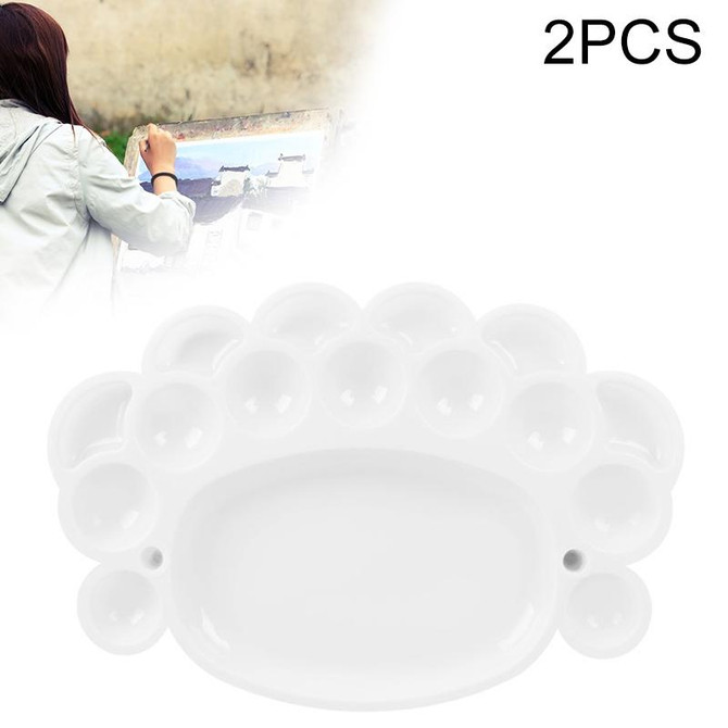 2 PCS 15 Grid Big Feet Color Palette Pastic Color Painting Supplies(White)